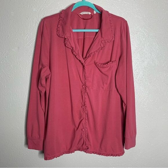 Soft Surroundings Tops - Soft surroundings el sueno pajama long sleeve ruffle top pink